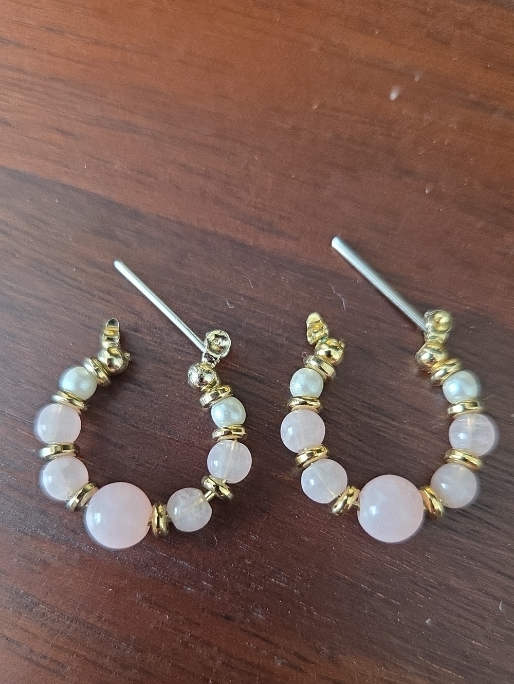 Gold & Pink Beaded Hoop Earrings